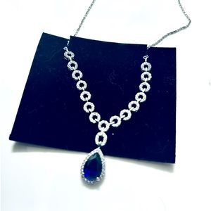 Beautiful never worn 100% real sapphire, diamond and silver necklace.